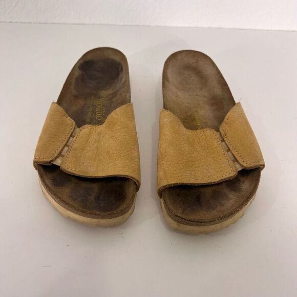 Papillio Birkenstock Yellow Leather Slide Sandals - Picture 2 of 9